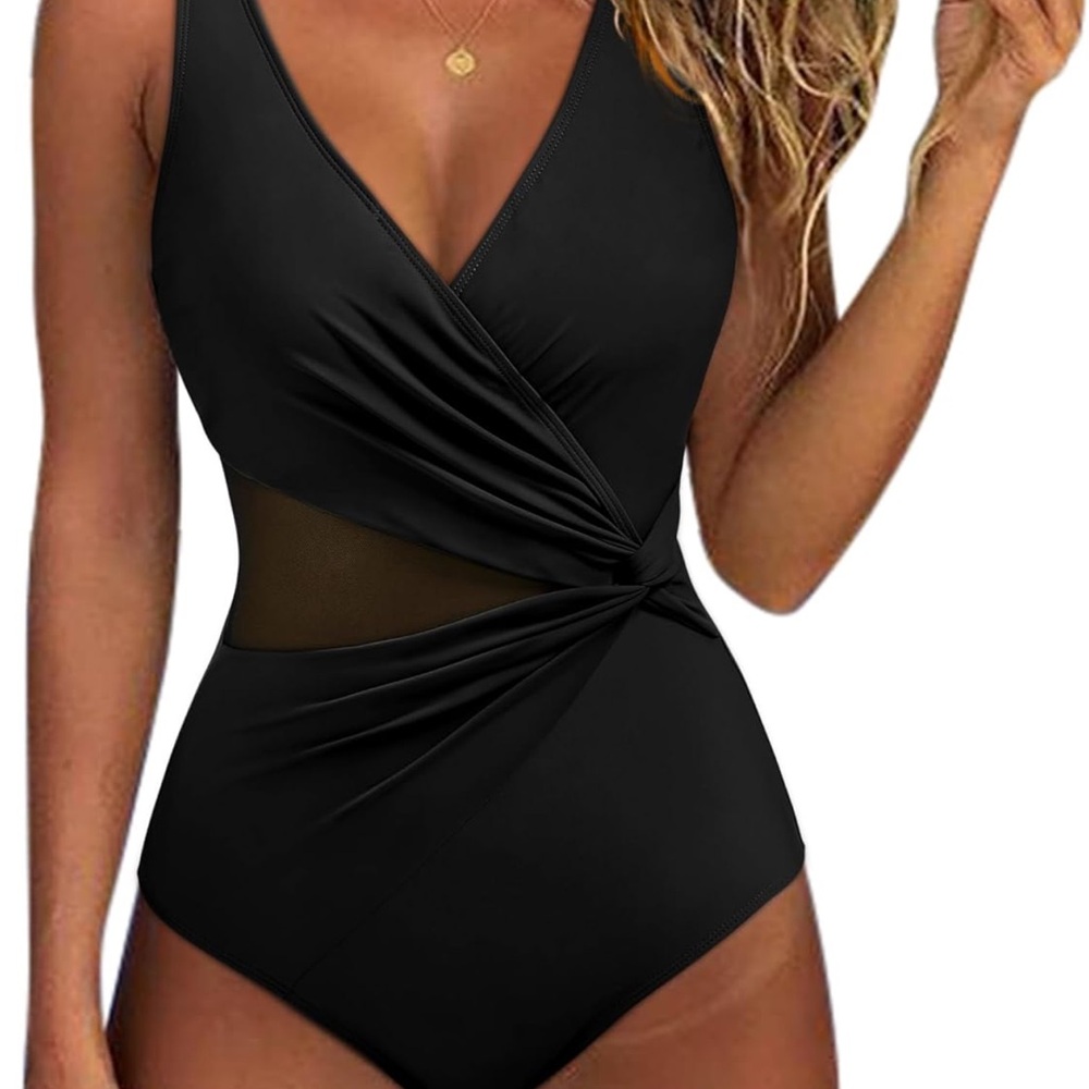 Women’s Black Twist Front One-Piece Swimsuit